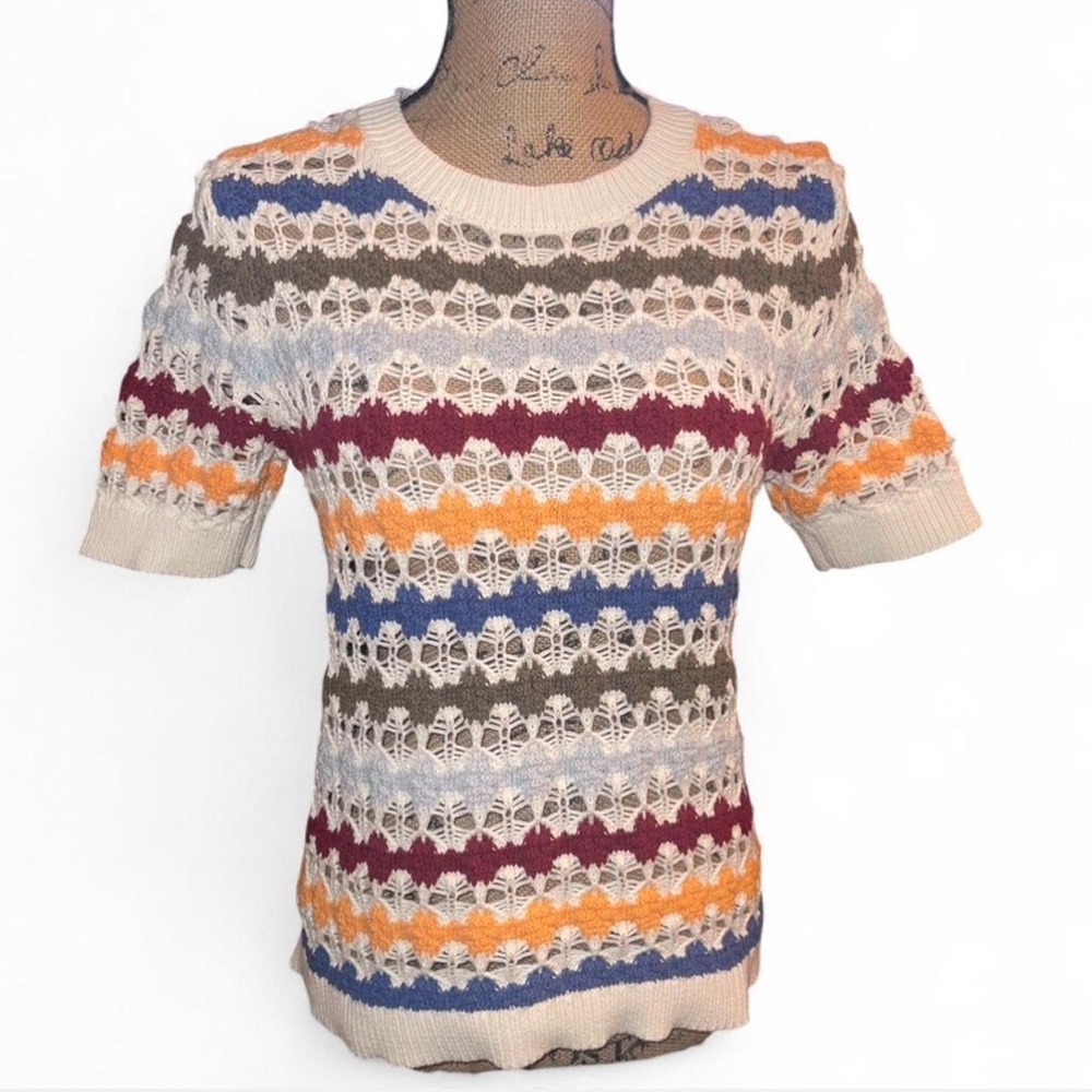 Cato Crochet Knit Short Sleeve Sweater Boho Coquette Cottagecore Medium